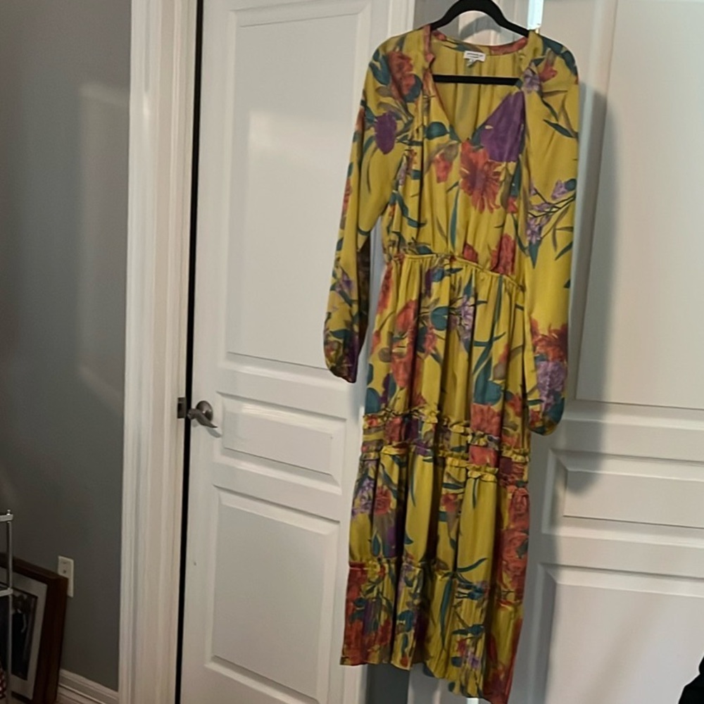 Current Air Yellow Pleated dress with Bishop Sleeves